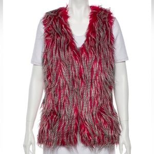 UnReal Fur Vest w/Tags Sz Med Red/Grey Blend